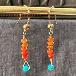 Mexican Fire Opal, Sleeping Beauty Turquoise + Vermeil fine chain